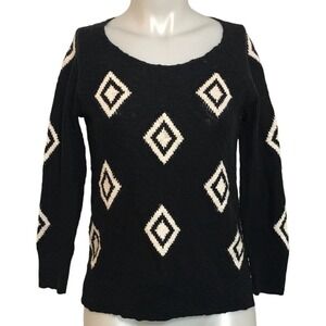 LUCKY BRAND BLACK SWEATER‎ WITH DIAMOND GRAPHIC